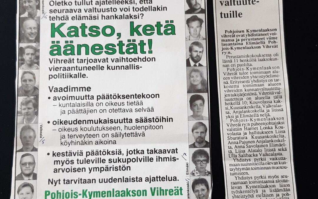 KOUVOLAN VIHREÄT TÄYTTI 30 VUOTTA – KIITOKSET PERUSTAJAJÄSENILLE